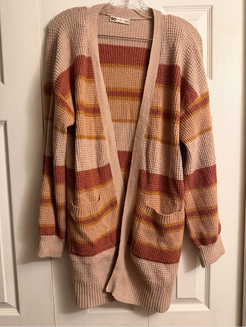 SO brown striped waffle knit sweater cardigan size M
